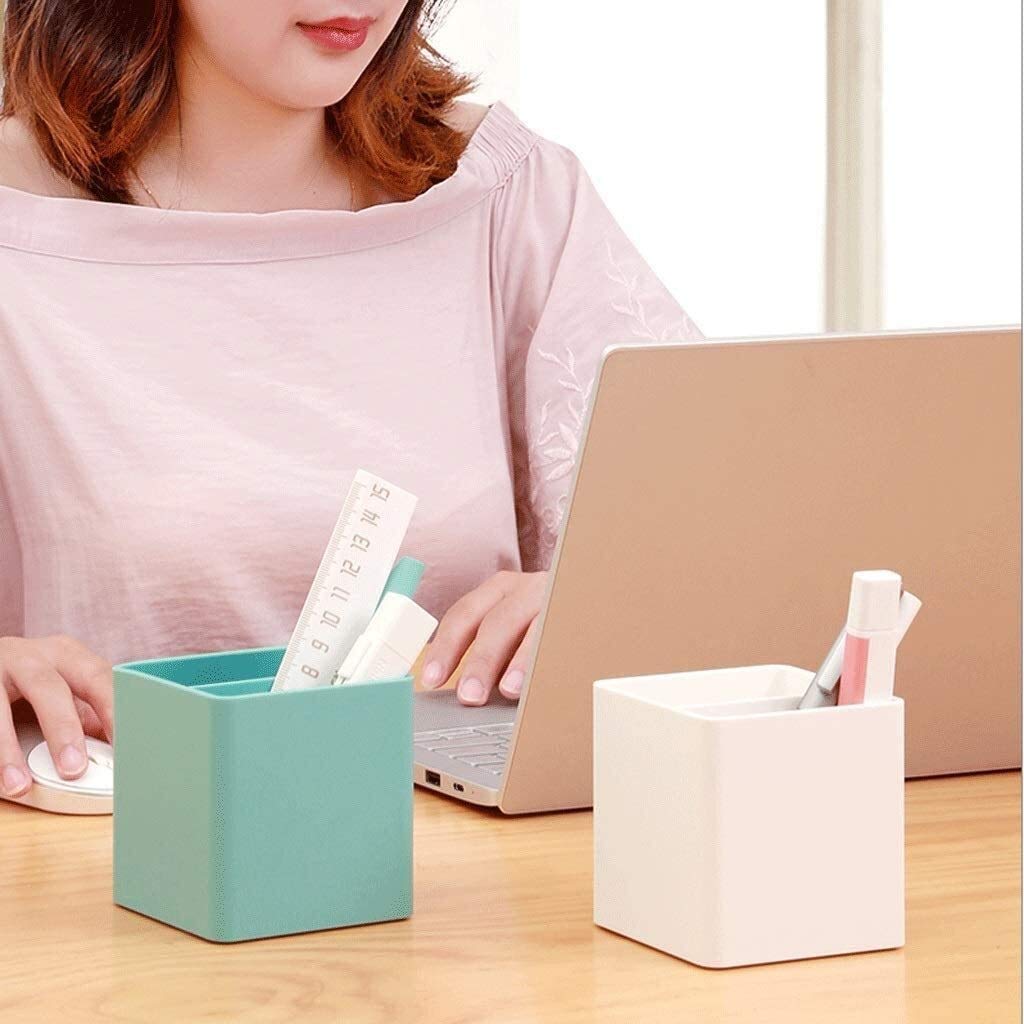 Portalápices Portalápices Multifuncional de Dos Rejillas Estuche para lápices Creativo con Personalidad de Oficina más Cuadrado para niños Simples (Blanco)