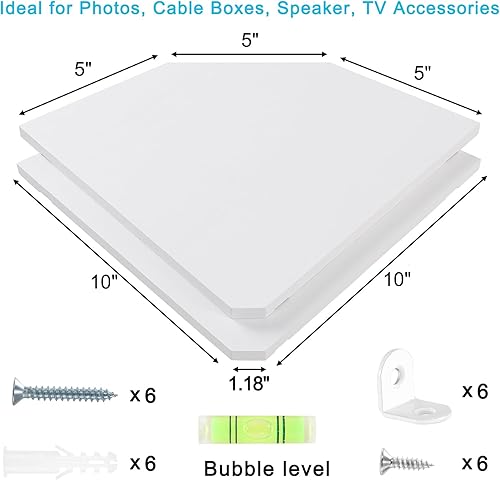 Miniatura 2 de Joiishom Juego de 2 estantes de esquina de madera maciza, estantes flotantes de esquina de madera maciza, estante de esquina flotante montado en la