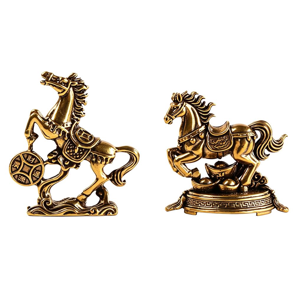 Jehoshaphat 2Pcs Horse Figurine Set, Ingot Trampling Horse and Coin Horse Ornament, Wealth Guardian Statue for Home Tabletop Indoor Decor
