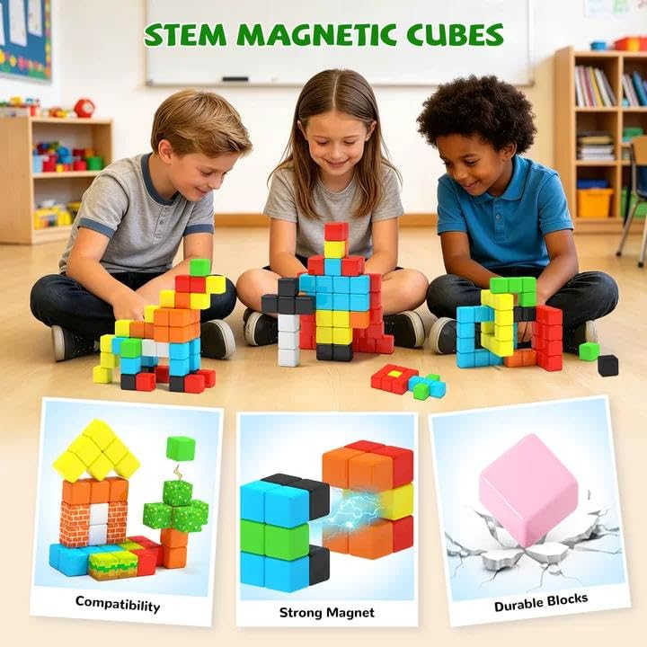 Image of Hiwawind 40pcs Magnetic Blocks -Ideal Gifts for 3 4 5 6 Year Old,STEM Learning Toys for 3-5 Year Old Boys & Girls, Safe & Strong Building Blocks with ASMR Sounds,Classroom Must Haves