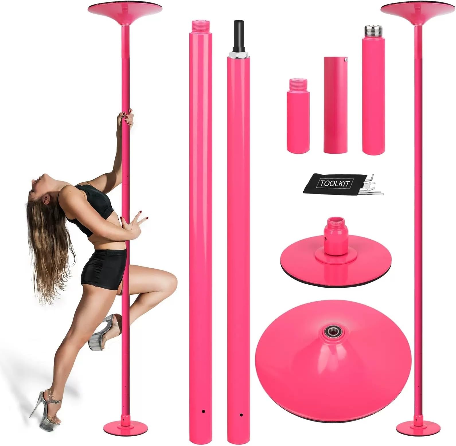 BESNUT 45mm Removable Dance Pole Set Spinning Pole Dance Portable Static Fitness Dancing Pole Kit For Exercise Club Party Pub Home Gym