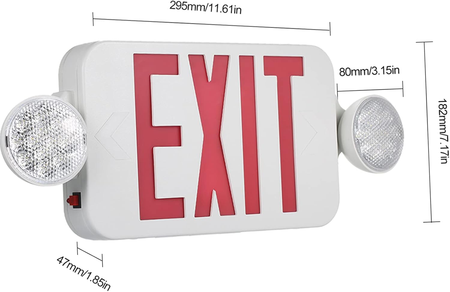 Fafeicy Red Exit Sign LED Combo Emergency Light, Adjustable Two Head Backup Battery with Test Switch and Charge Rate Indicator, for Stairway Hallway Room Wall Ceiling Mount (red& white)