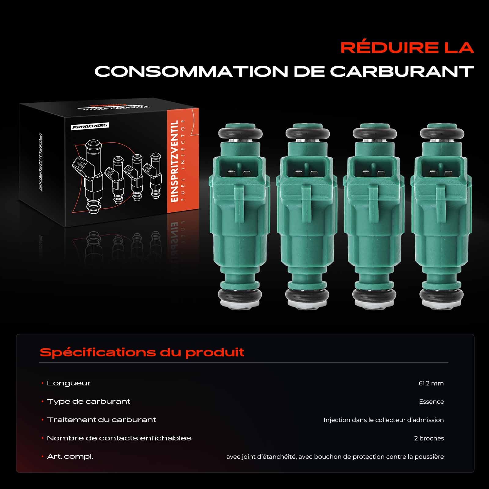 Frankberg 4x Buse d'injecteur de carburant Compatible avec 206 CC 2D 1.6 16V Berlingo/Berlingo First MPV GFK GJK MF 1.6 16V 307 CC 3B 1.6 16V 1007 KM 1.6 16V Xsara N1 1.6 16V Remplacer# 0280156318