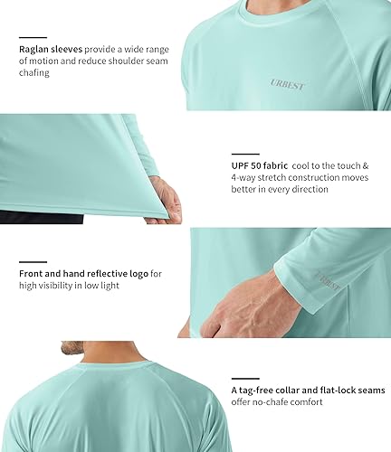 Miniatura 4 de Camisas de protección solar para hombre, con protección solar UV SPF UPF 50+, manga larga, protección contra erupciones, pesca, correr, nadar,