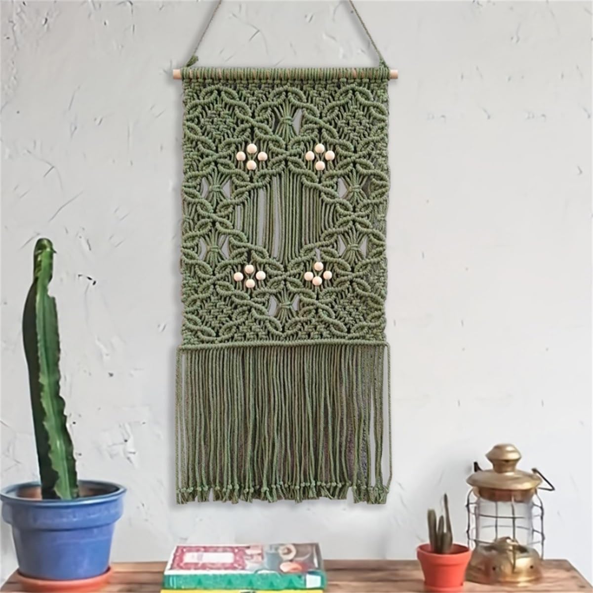 Wandbehang Tapisserie mit Blumenmuster Handgewebte Baumwolle Dekor mit Holzperlen & Quasten Boho Stil für Wohnzimmer Schlafzimmer