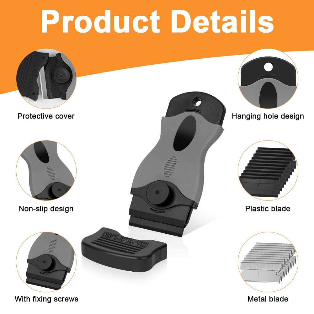 Flintronic Rascador, Rasqueta para Vitrocerámica Multiusos, 1 Rasqueta Multiusos Profesional, con 20 Cuchillas para Ventanas, Espejos, Azulejos Limpieza (Negro)