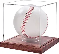 LiTY Vitrine De Beisebol, Sem Necessidade Montagem, Suporte Transparente Para Bolas Tênis Com Base Madeira Sólida, Caixa Beisebol Autógrafos Uma Única Bola (1 Pacote)