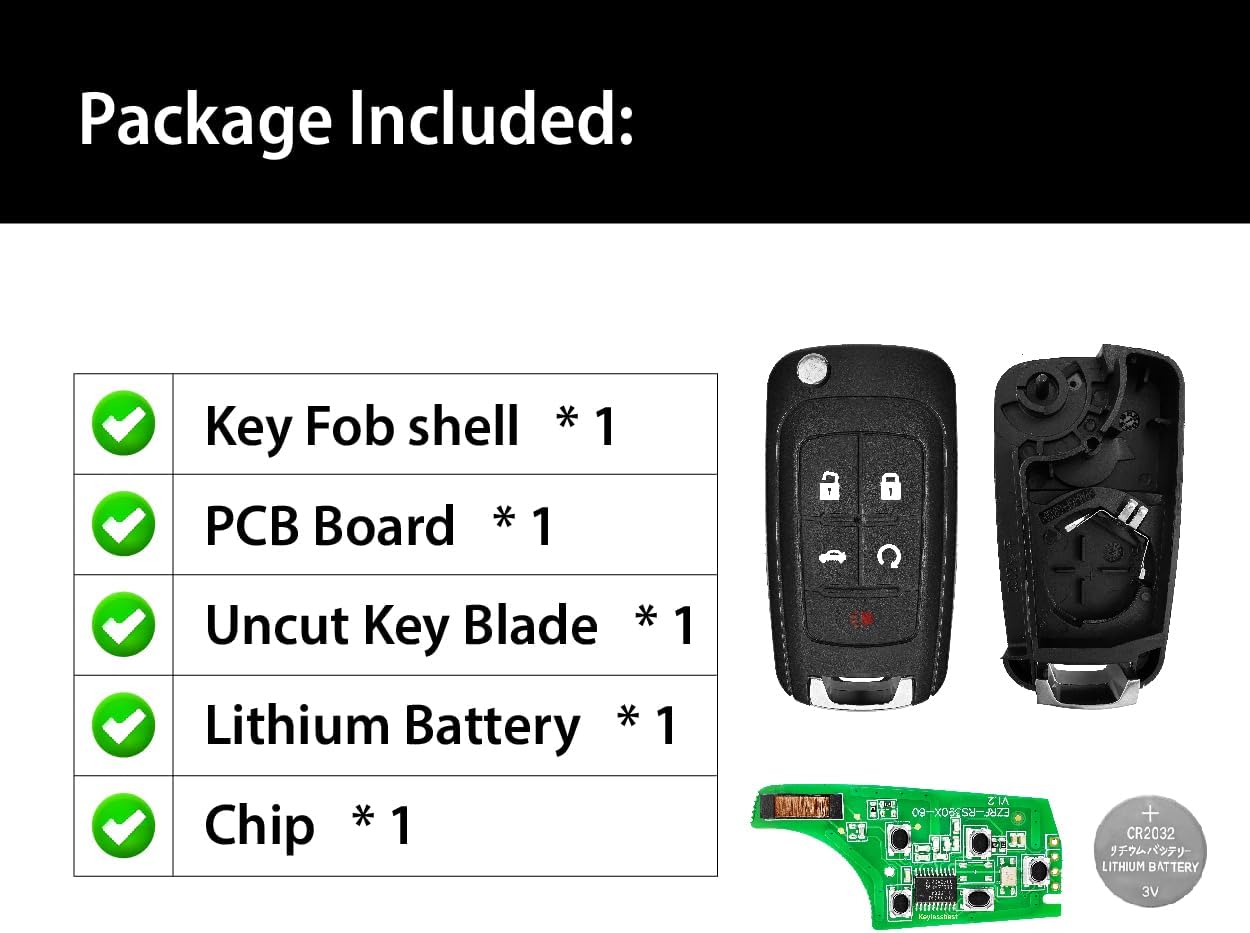 Car Key Fob Remote Keyless Entry Control OHT01060512 315MHz 5 Button Replacement for 2010-2020 Buick Allure Encore Lacrosse Regal Verano Chevrolet Camaro Cruze Equinox Impala GMC Terrain-2 Pack