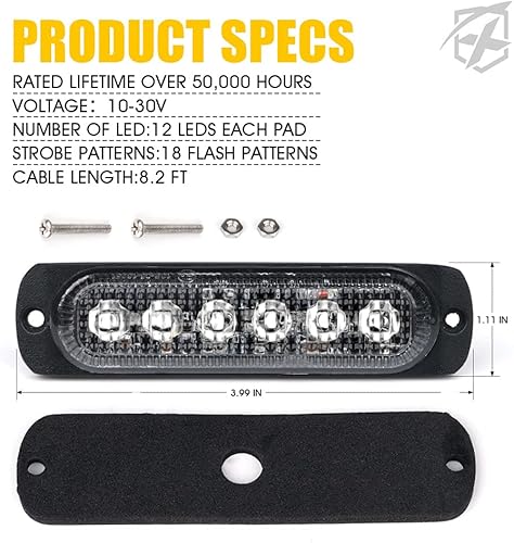 Miniatura 8 de Xprite 8 luces LED estroboscópicas de emergencia, rojo y azul, 12 luces LED estroboscópicas intermitentes de montaje en superficie, función de