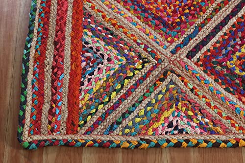 Casavani Indian Handmade Natural Fiber Rug Geometric Multicolor Chindi Cotton & Jute Rug Best Uses For Hallway Enterway,Living Room,Dining Room Table & Balcony 12X18 Feet #TOP6