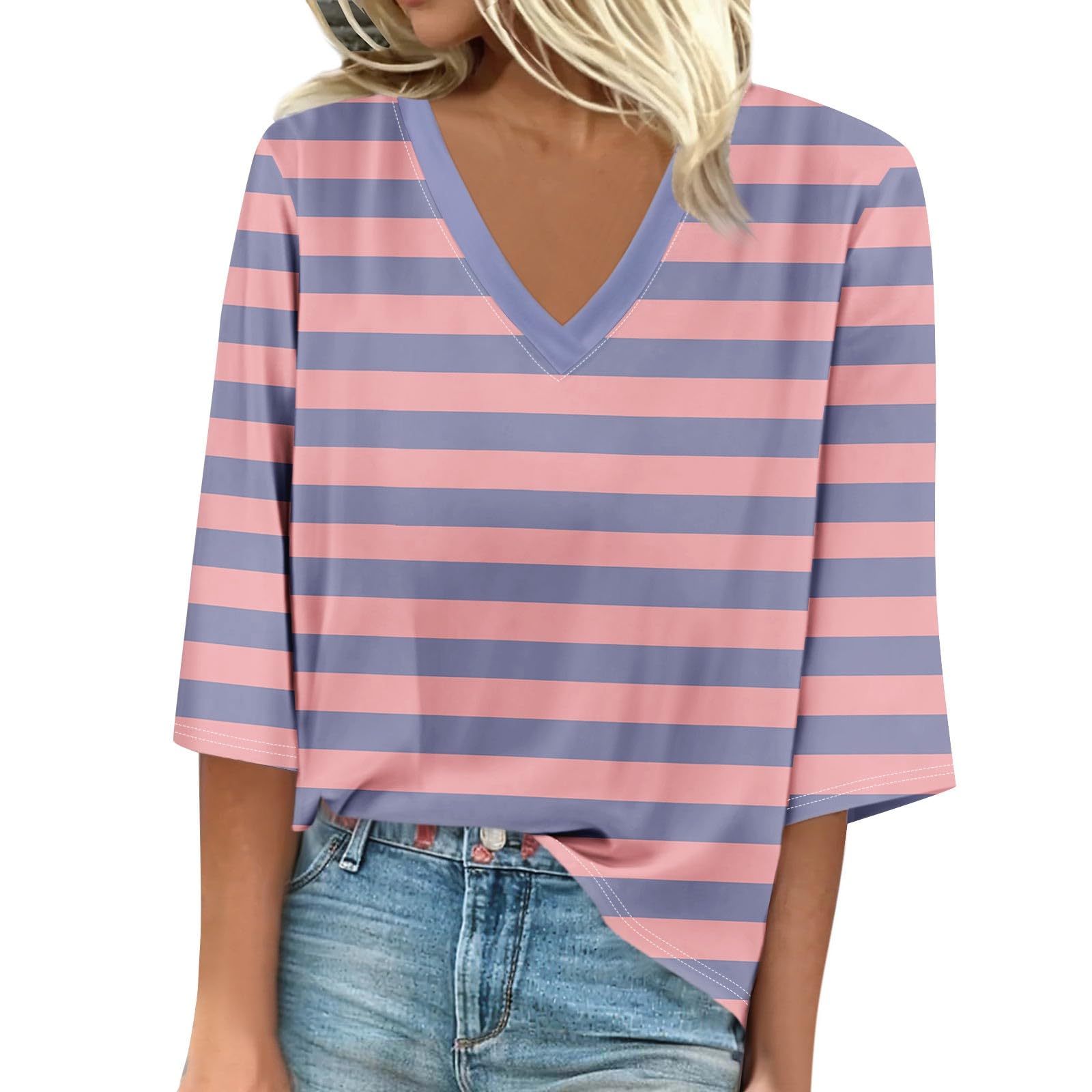 Women's Casual Loose Shirts 3/4 Sleeve Print V Neck Graphic Print Going Out Tops for Women