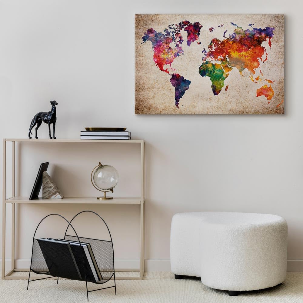 Tableau Carte Du Monde Dorée Imprimé Sur Toile 90x60 Cm | Maisons Du Monde