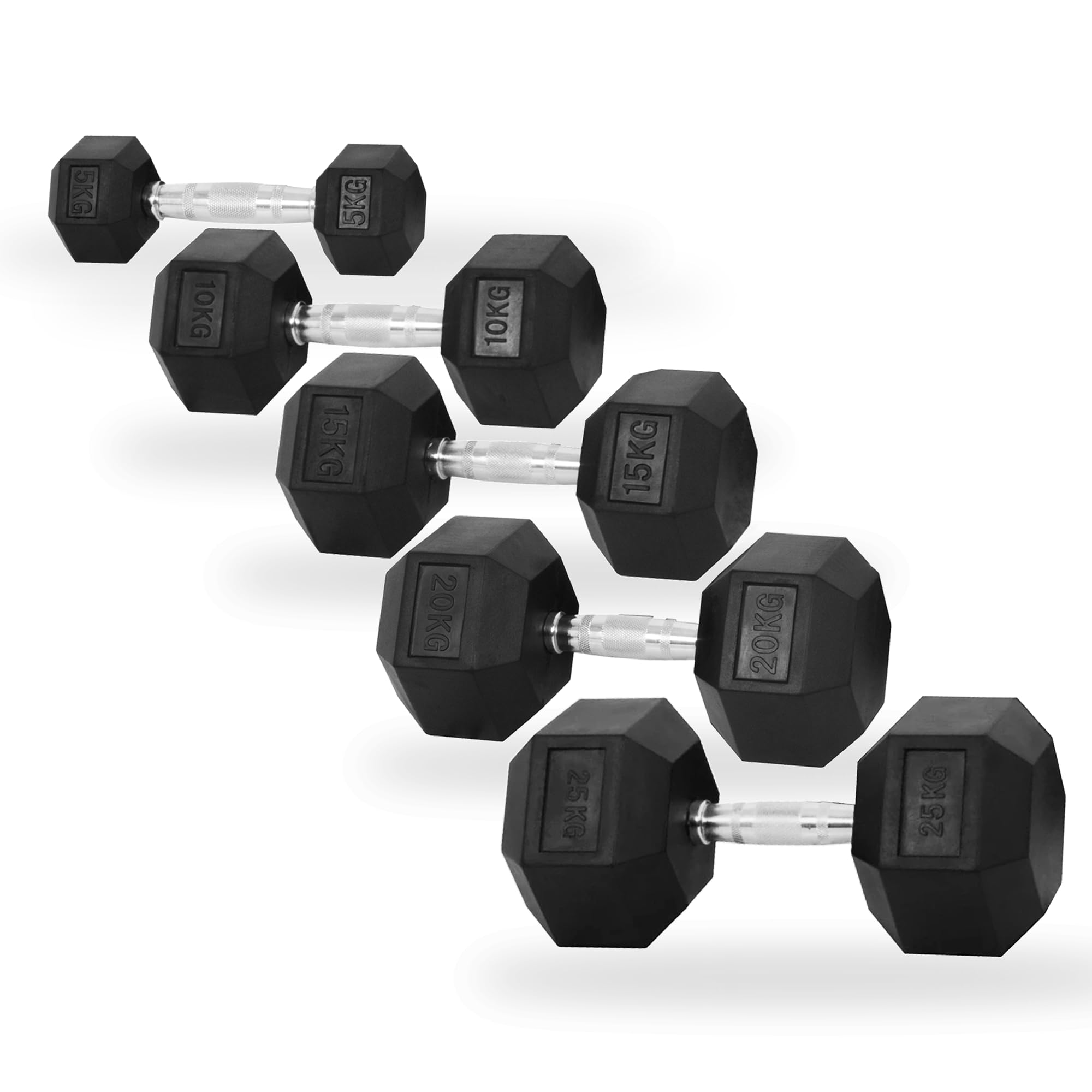 Rubber Hex Dumbbells, Exercise Weights Dumbbell, 5kg,10kg,15kg, 20kg, 25kg, Weights Sets Home Gym Fitness Hexagonal Dumbbells Kit Weight Lifting Exercise (Single & Set)