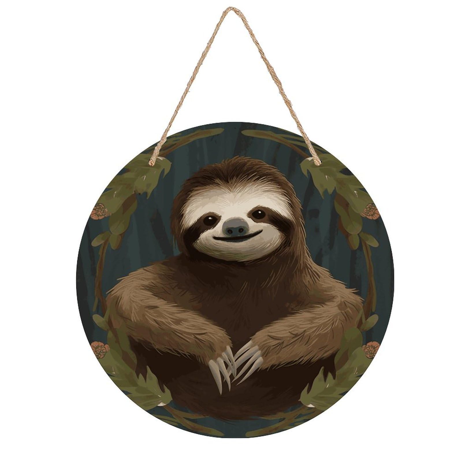 FekiLoot Sloth Wall Art Decor Rustic Welcome Sign Round Wood Hanging Sign Decoration Wood Plaque Door Hanger Wooden Signs Wall Hanging Decor Housewarming Gift for Home Outdoor Indoor