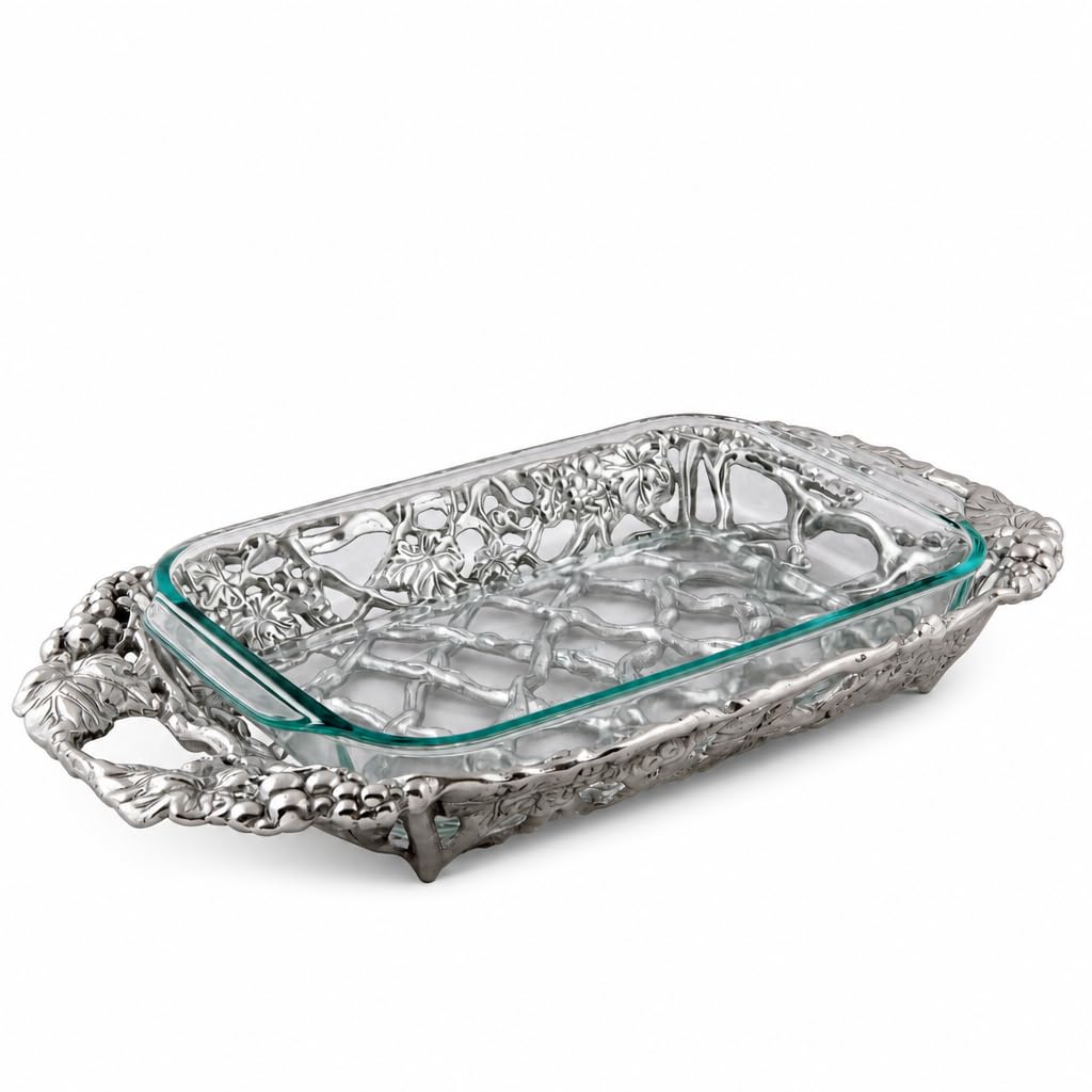 Arthur Court Grape Pyrex Holder 3 Quart Sand Cast Aluminum Casserole Dish Stand for Entertaining - 21 Inch Long product thumbnail 2