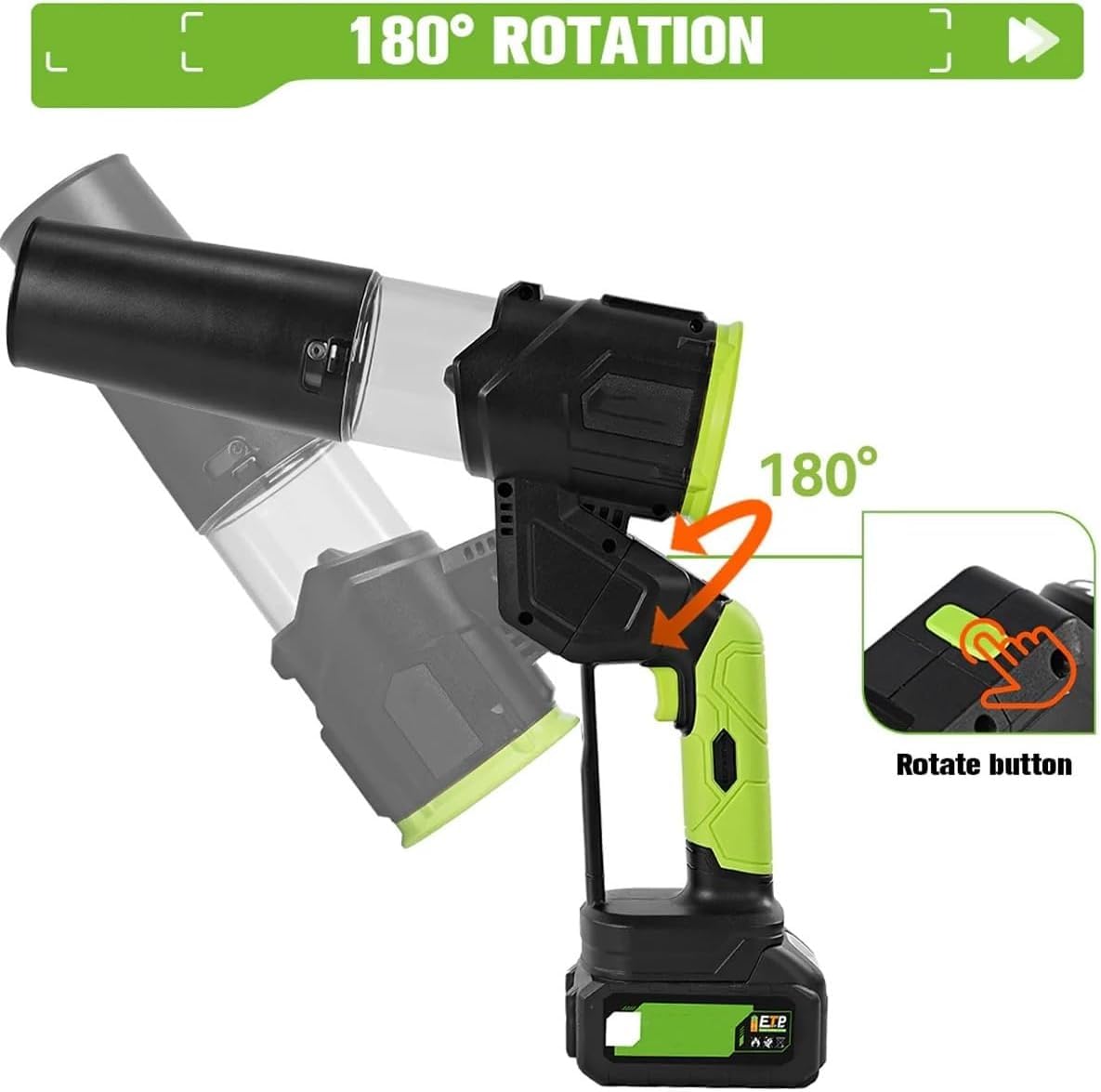 Soffiatore per foglie senza fili, leggero, alimentato a batteria, con 2 modalità di velocità per patio, cura del prato, soffiaggio di foglie, polvere e rimozione della neve
