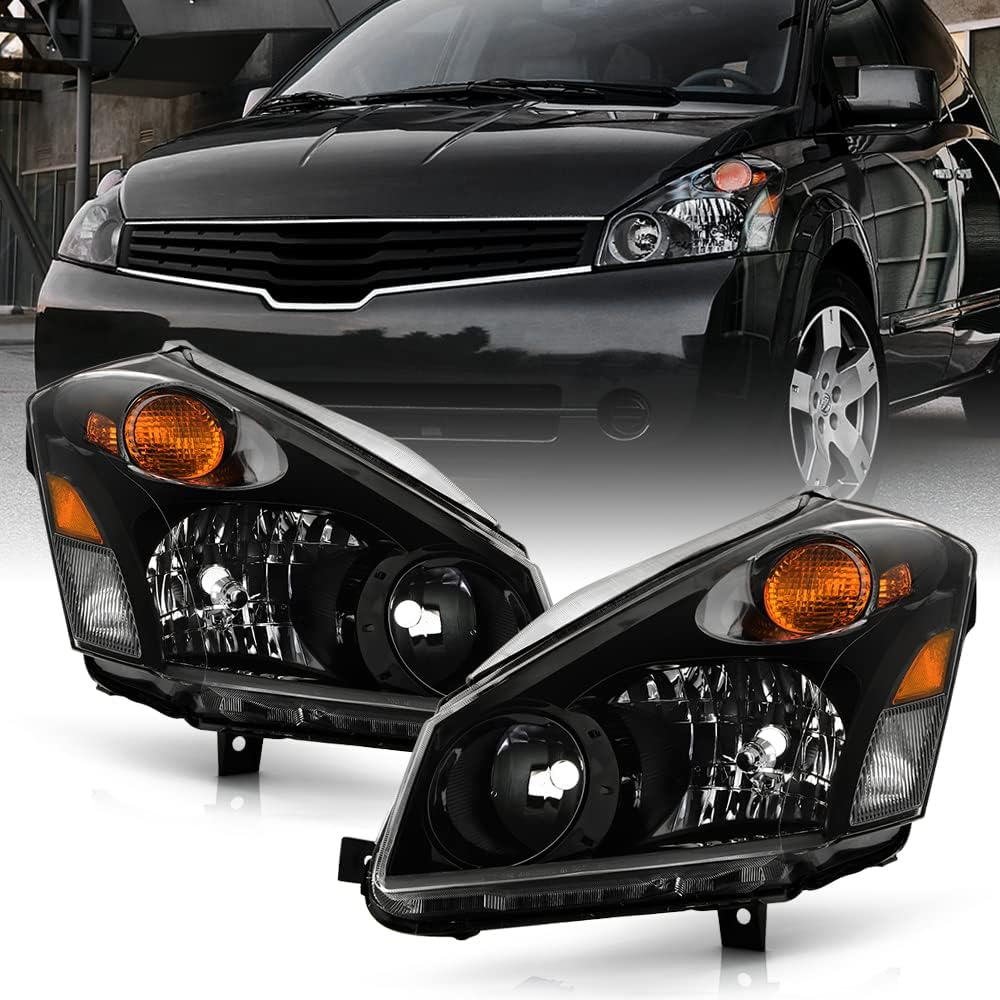 ACANII - For Replacement Headlamps Black 2004-2009 Nissan Quest Van Headlights 04-09 Driver + Passenger Side