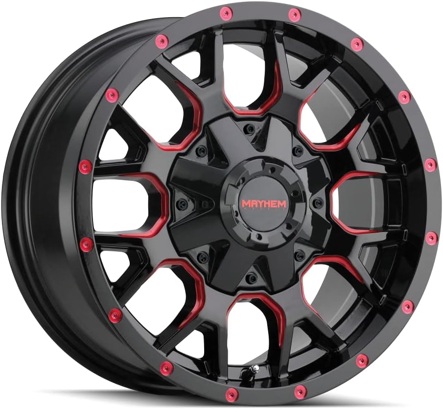 MAYHEM WARRIOR 8015 GLOSS BLACK MILLED PRISM RED 18X9 8-180 18MM 124.1MM (1) Wheel