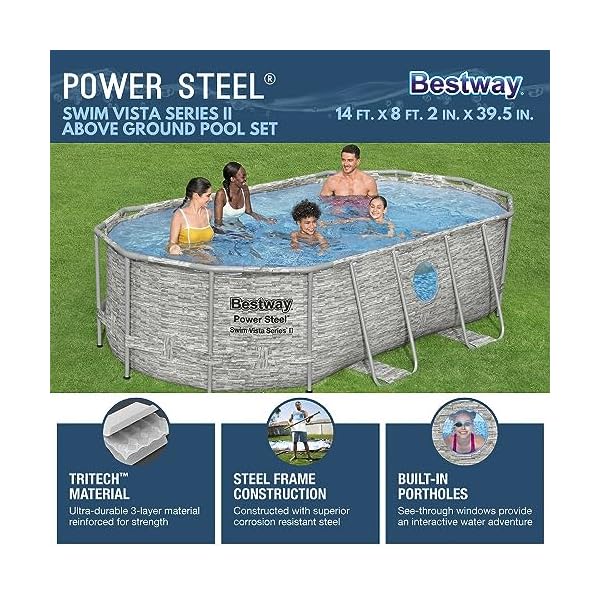 Bestway power steel swim vista series ii 14 x 8 2 x 395 above ground outdoor swimming pool set with 530 gph filter pump ladder and pool cover  urban country home decor