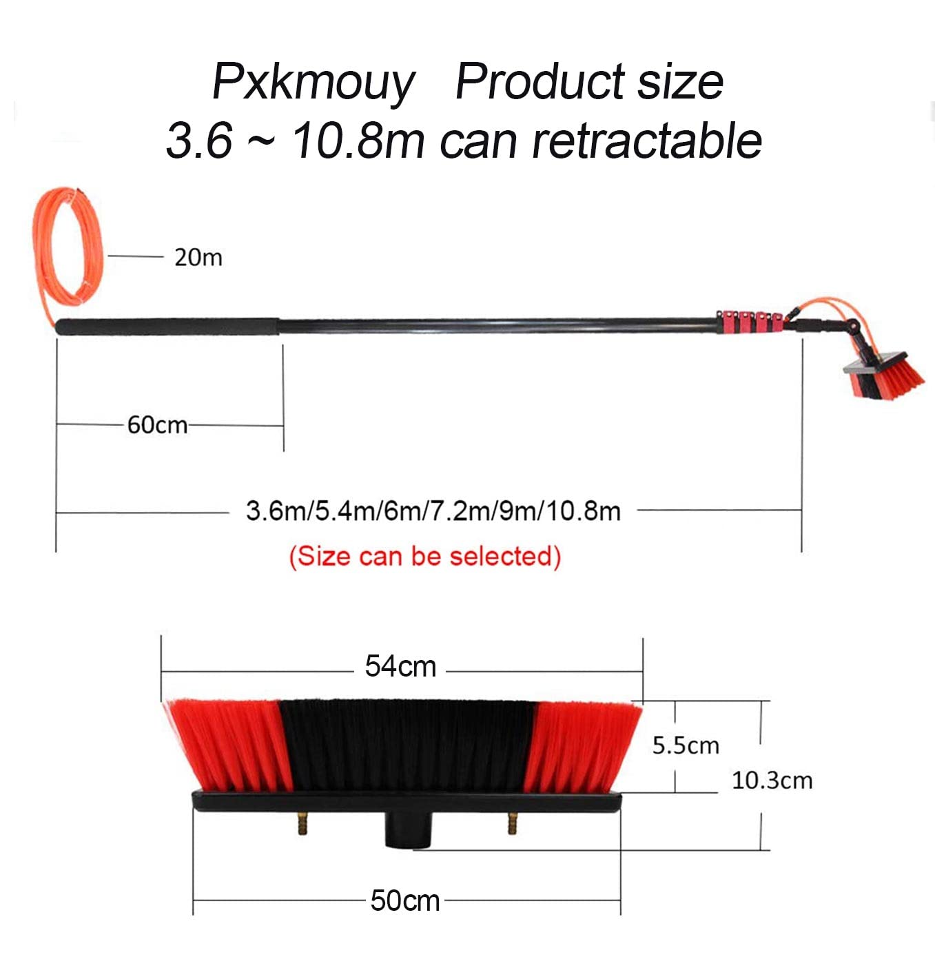 Kit de barra de limpieza de ventanas extensible de 12 pies, cepillo de agua para limpieza de paneles solares y techos, herramienta de lavado de alto alcance para uso doméstico y comercial, eficiente y