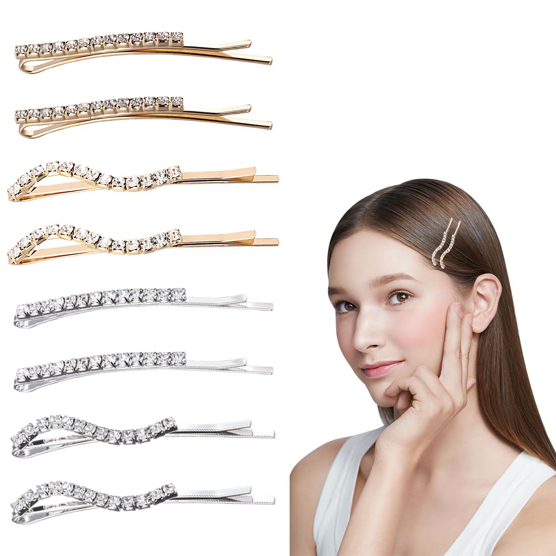 Fermagli per Capelli Strass, 8PCS Mollette Cristallo Forcine Perni, orcine Decorative a Forma di S
