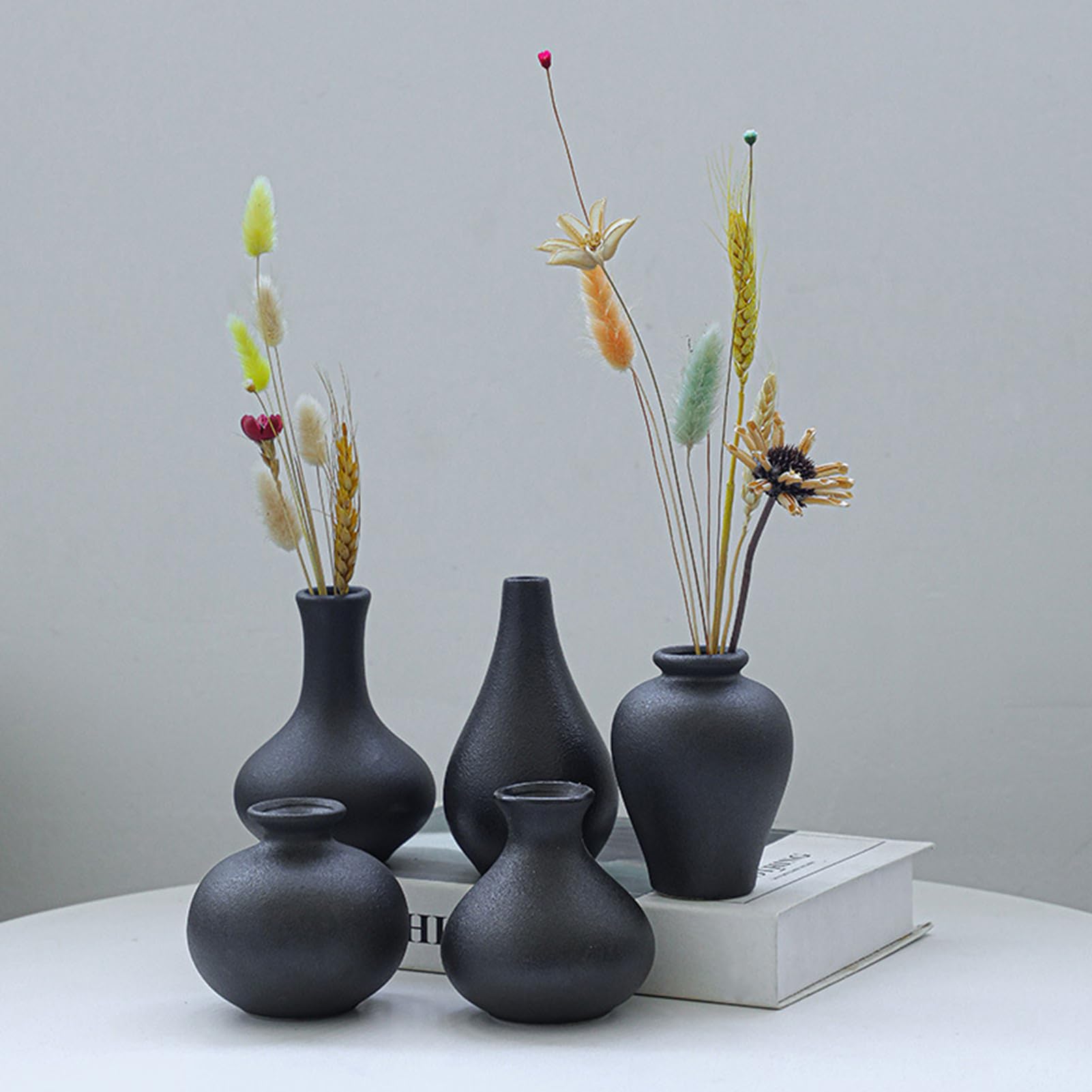 Blumenvasen aus Keramik, moderner Blumenhalter, Behälter, Zuhause, Büro, Tisch, Tafelaufsatz, dekorative Blumenvase, 5-teiliges Set, Schwarz / Weiß