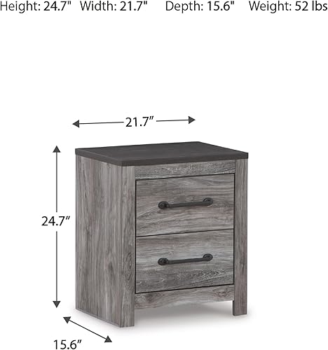 Miniatura 3 de Signature Design by Ashley Bronyan - Mesita de noche rústica de 2 cajones, color gris