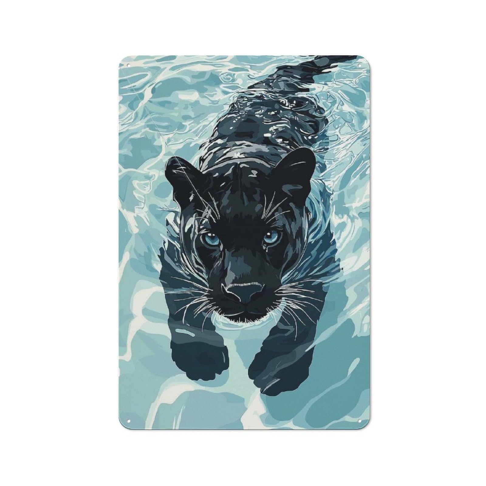 Junmoney Style-3 Tin Sign 30X20cm With Black Panther Swimming For Workshop Wall, Retro Decor, For Metal Sign Collectors, For Cafés, Pubs And Restaurants
