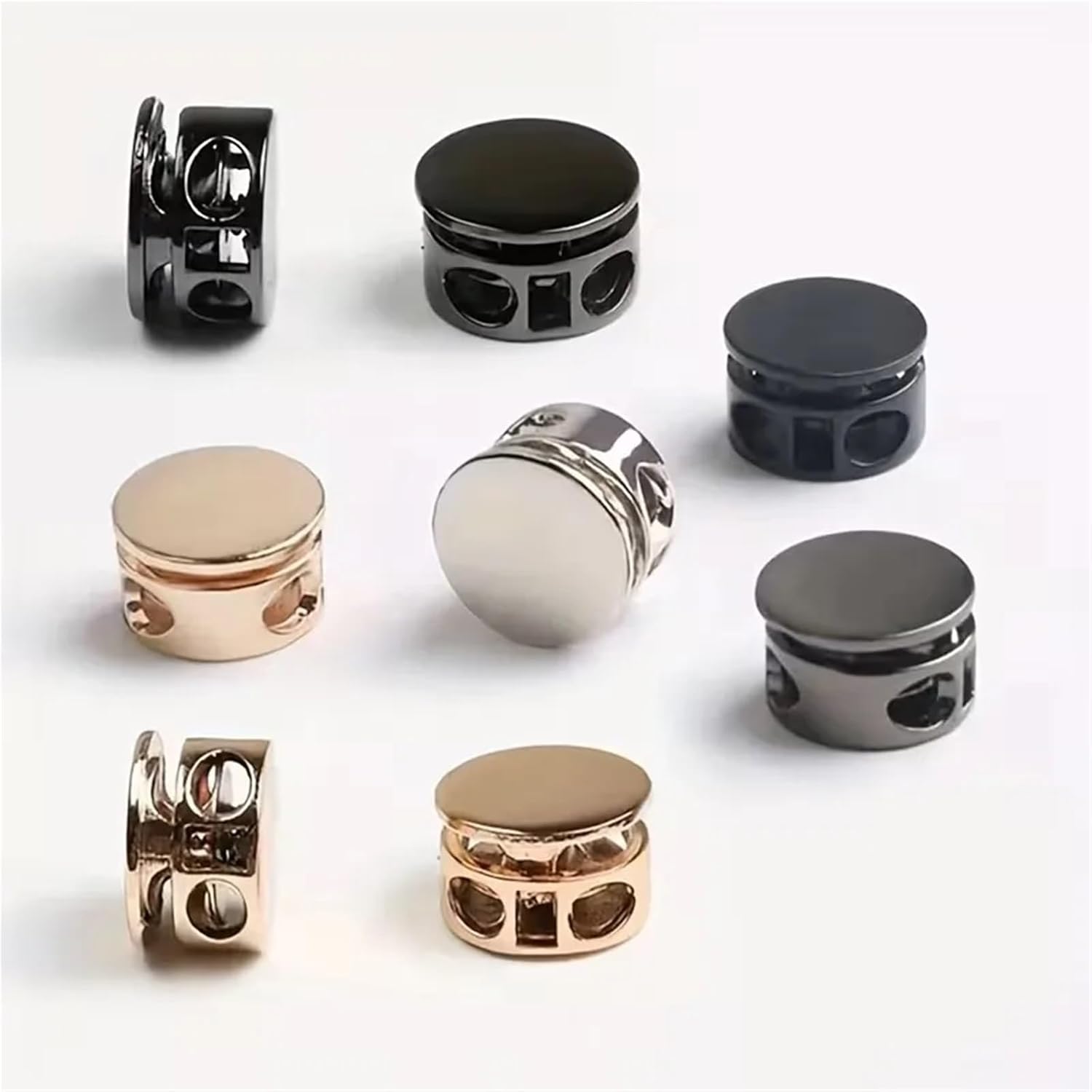 Metal Cord Locks Rope Stopper 50 Pcs Metal Double Hole Cord Locks Round Toggle Spring Clips Stopper Fastener Slider Toggles End for Elastic Rope Drawstring(Black)