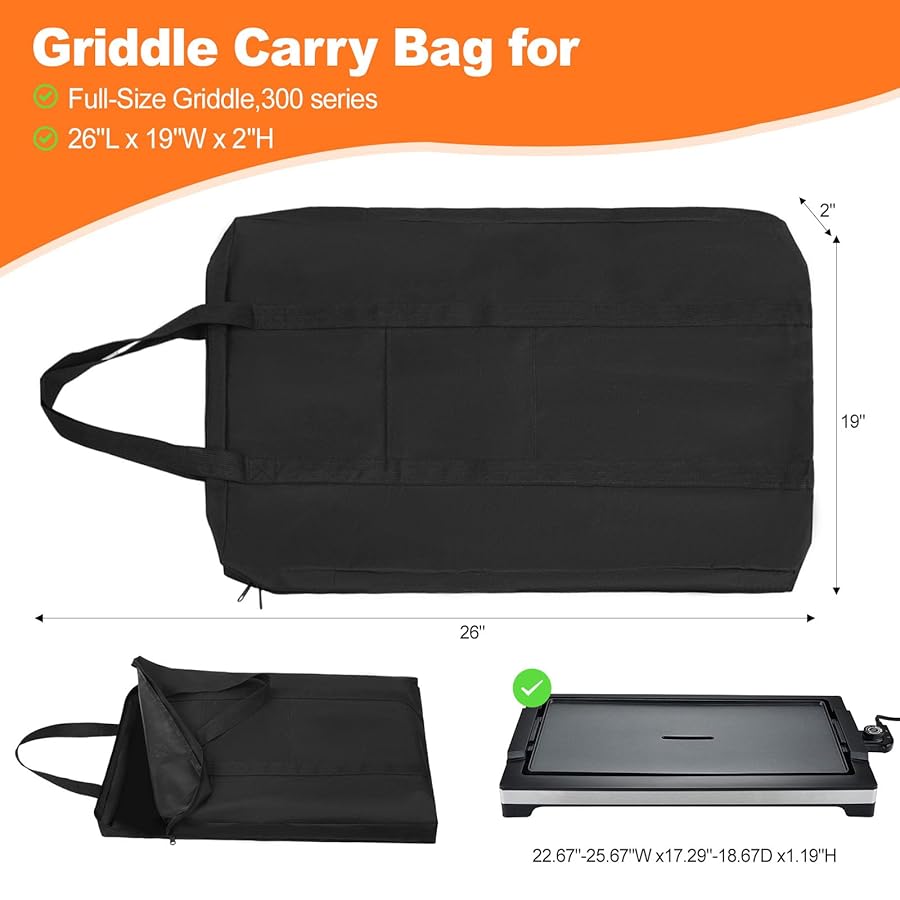 Waterproof Griddle Storage Bag for 300 Series & Flat Top Griddle, Durable Grill Protective Cover Bag for Outdoor & Indoor, Easy to Use, 26" L x 19" W x 2" H, Black - image 2