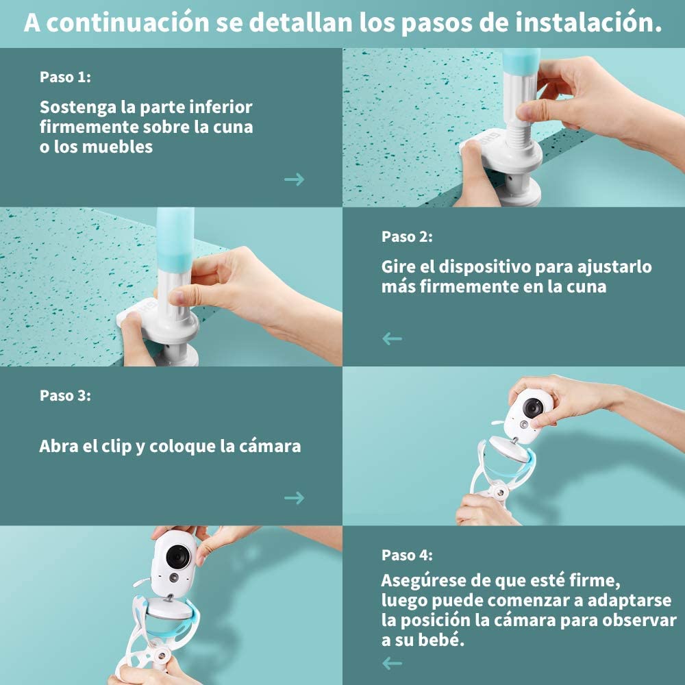 GHB Soporte para Camara Vigilancie Bebe Soporte Universal con Palo Rotación Flexible de 360° para Fijar la Cámara de Bebe