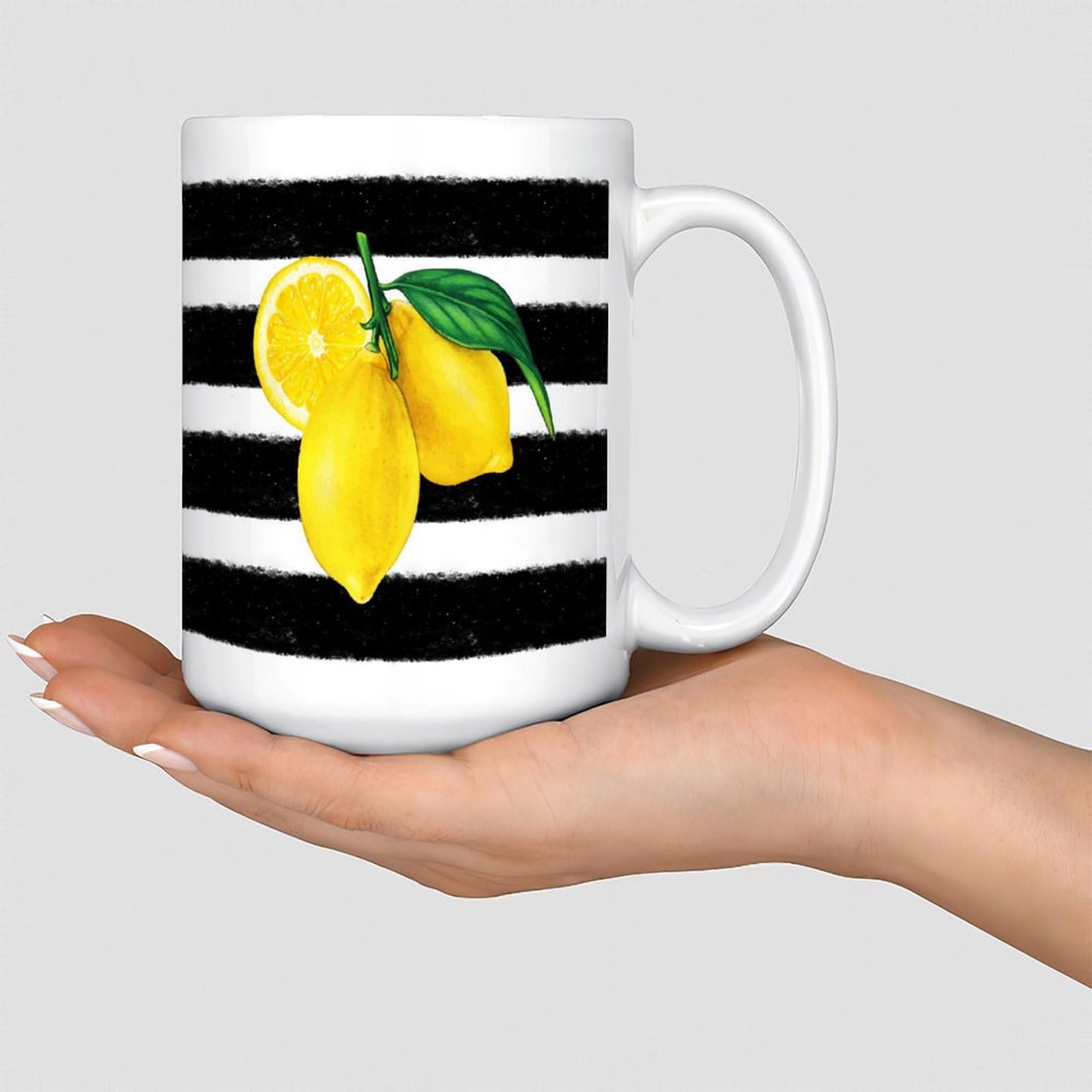 Funny Coffee Mug Tea Cup Summer Fruit Lemon Coffee Cups Green Leaves Glossy Ceramic Mugs Gifts for Mom Grandma Coworker Daddy 11oz White
