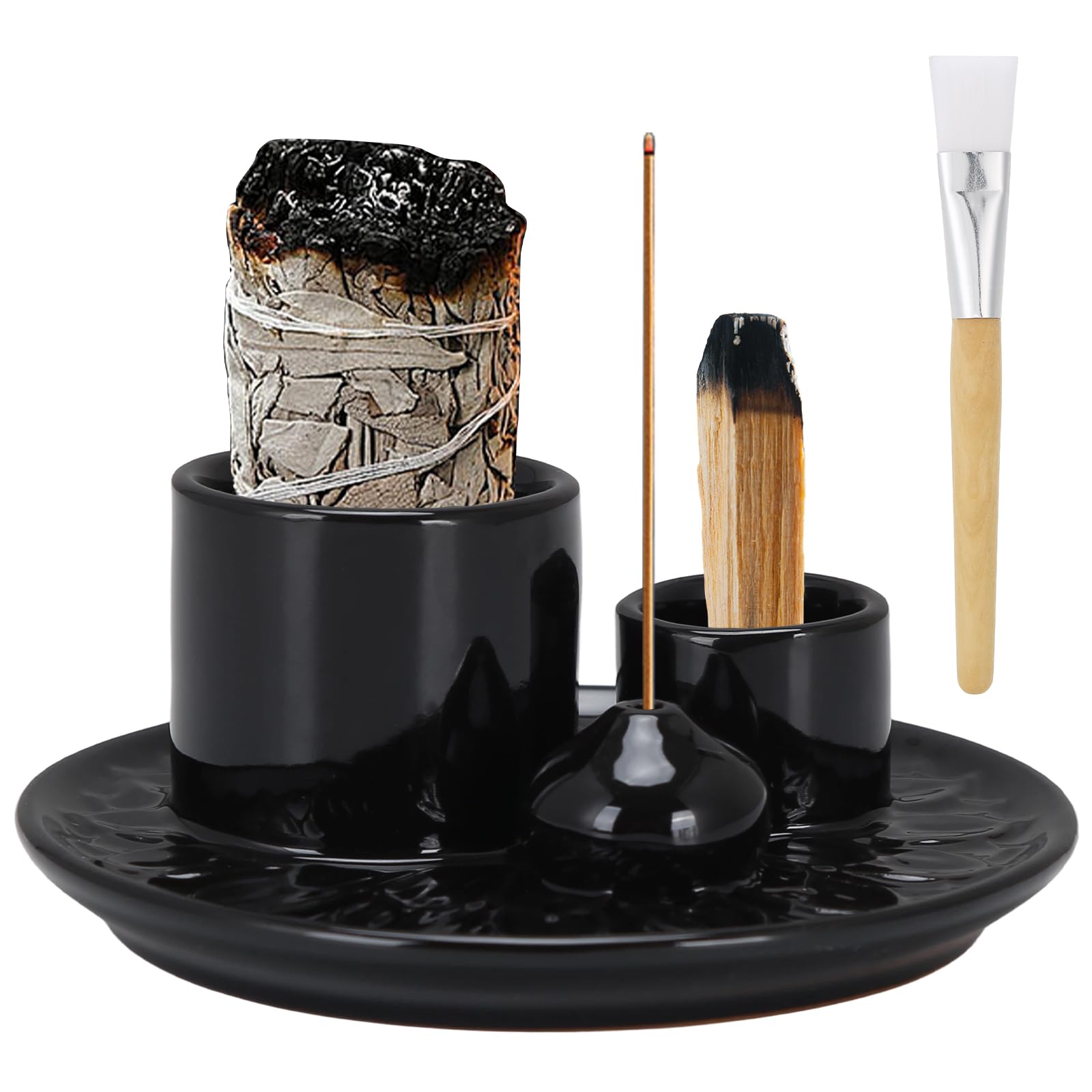 IETWATE 4 in 1 Incense Holder Ceramic Burner Incense Stick Holders Palo Santo Burner Insence-Stick Holder Black Ceramic Insence-Stick Holder Joss Stick Black Yoga Meditation Room Home Decor