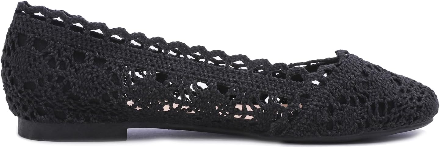 FEVERSOLE Women's Comfort Breathable Knit Crochet Shoes Lace Ballet Flats - Image 3