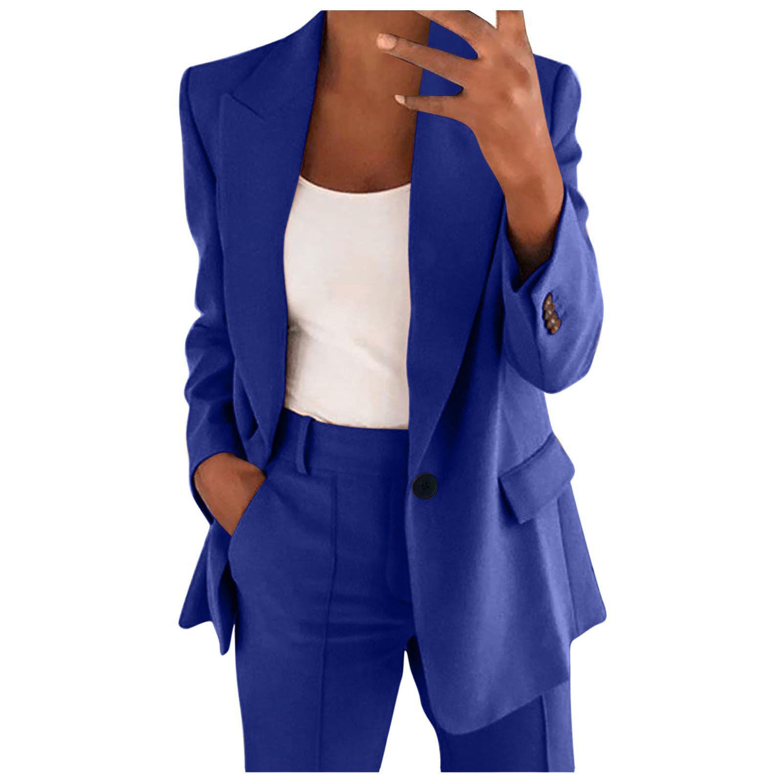 Keepink Ladies Blazer Suit Set Trouser Suits for Women Elegant Wedding Suits 2 Piece Outfits Long Sleeve Button Jacket with High Waist Pants Business Work Office Wear Outerwear