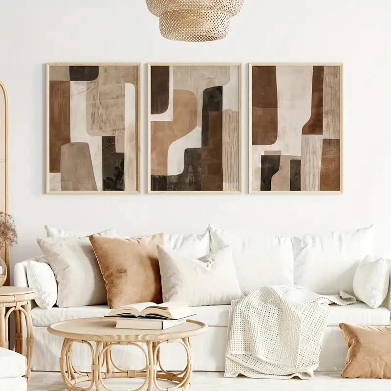 LTjiajuypd Stampe artistiche astratte neutre per pareti, poster su tela in legno marrone e beige, arredamento moderno bohémien per la casa (60x85 cm - 3 pezzi)