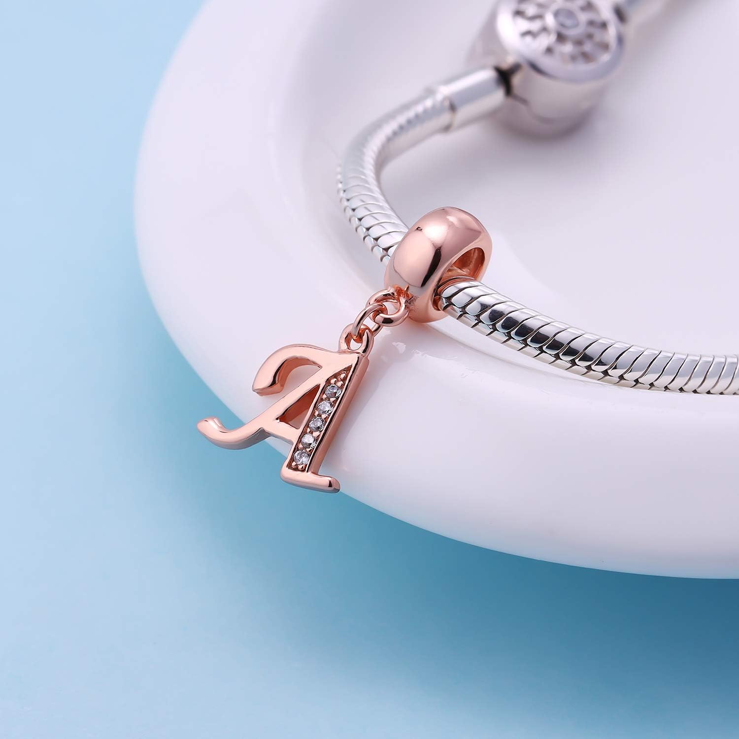 Rose Gold Letter Charms 925 Sterling Silver Alphabet Initial A~Z Charm Letter Beads fit Pandora European Bracelets for Mom Wife Daughter Gift - Image 2