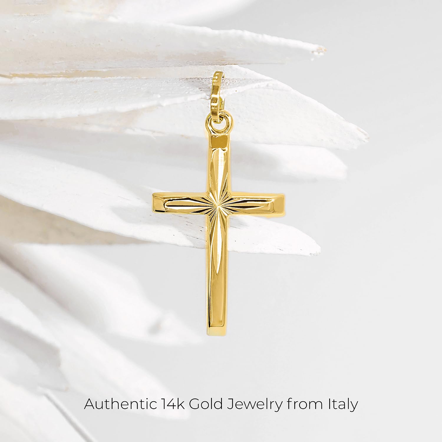 forme di Lucchetta - Jesus Kreuz Anhänger Gold Diamant-effekt - Christliche Geschenke, Goldanhänger Damen Mädchen 585 Echtgold für Kette (bis zu 4 mm) - hergestellt in Italien