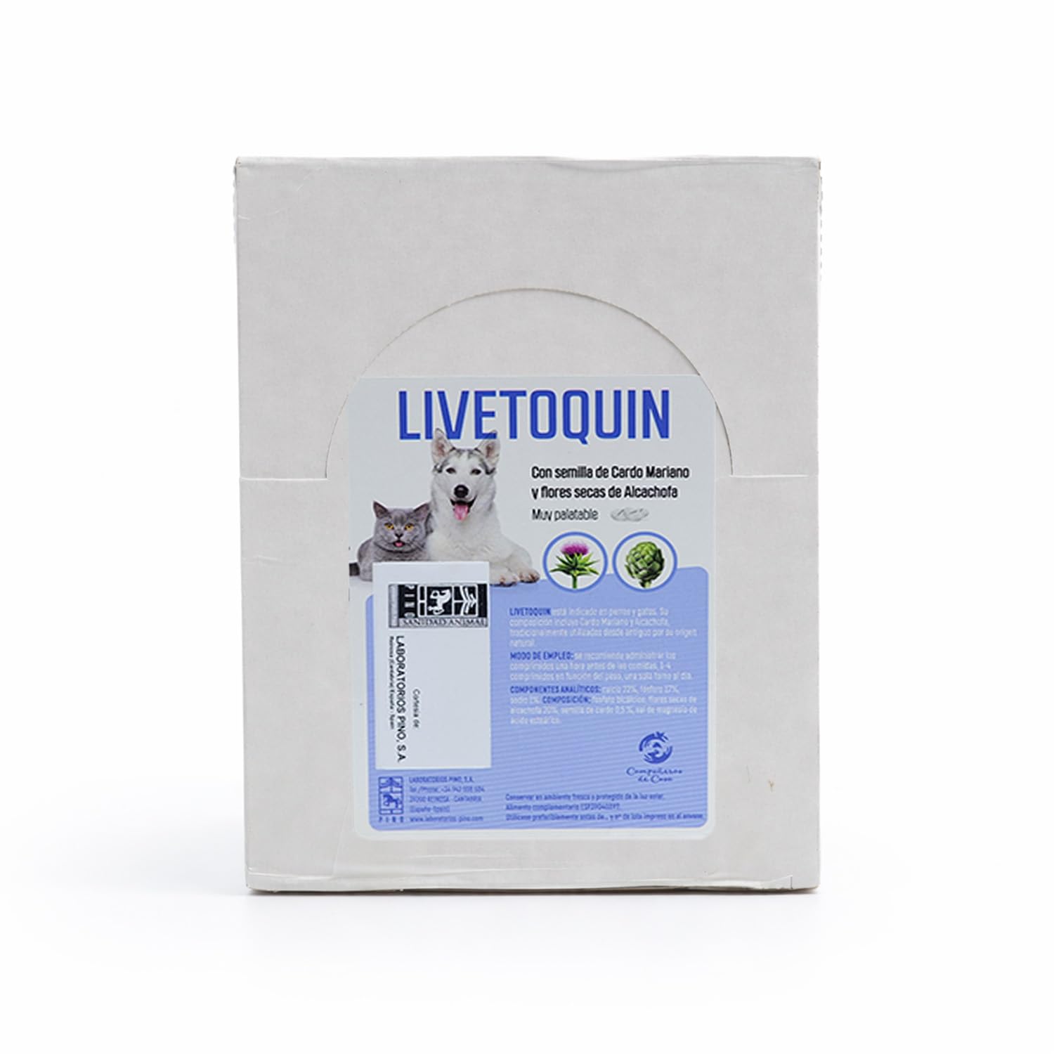Laboratorios Pino Livetoquin Suplemento Hepático para Perros y Gatos con Cardo Mariano y Alcachofera – Apoyo Hígado y Vesícula Biliar, 600 Comprimidos