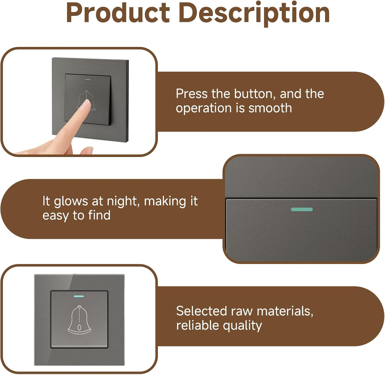 16A 220-250V Waterproof Outdoor Doorbell Switch Wired Tempered Glass Door Bell Switch with Screw Recessed Press Button Easy Installation Hotel Outdoor for Home or Hospitality Easy Installation (Grey)