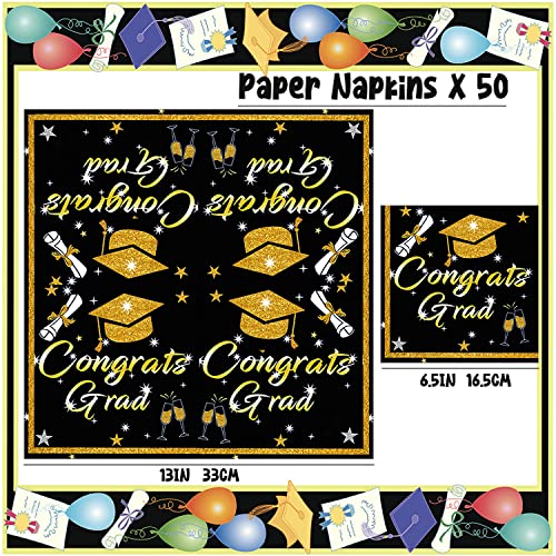 Navy Grad Mortarboard Personalized Napkins with Gold Foil – 50 Pc. Luncheon