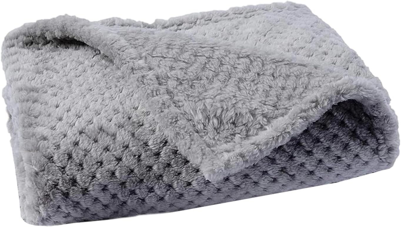 Reversible Dog Blanket for Small Medium Large Dogs Soft Fluffy Fleece Pet Blanket Warm Washable Sleep Mat Gray, 24 x 31 inches