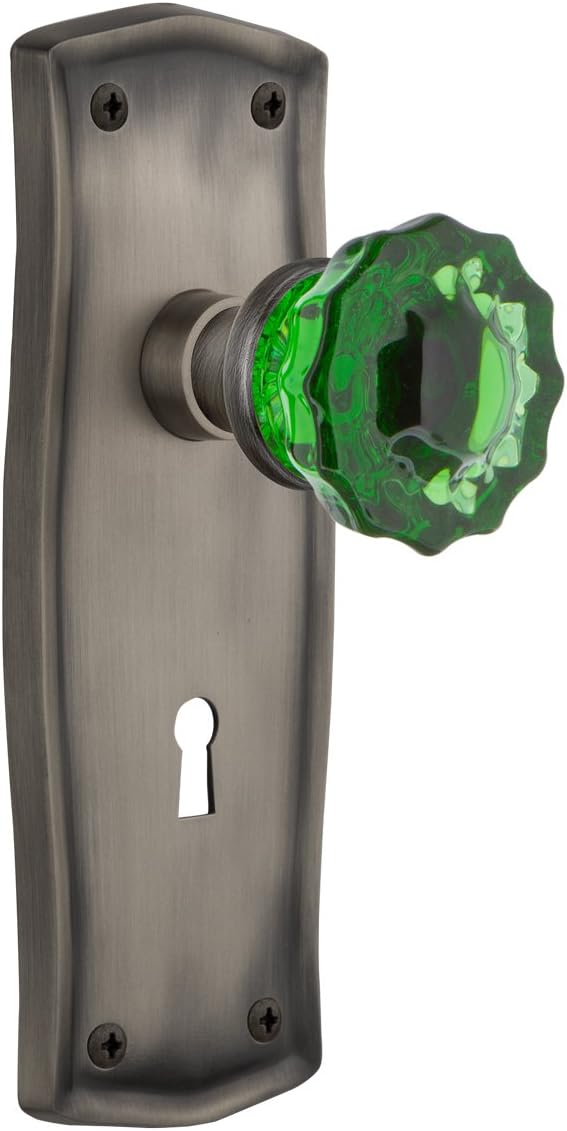 Nostalgic Warehouse 724864 Prairie Plate Privacy Crystal Emerald Glass Door Knob in Oil-Rubbed Bronze, 2.75