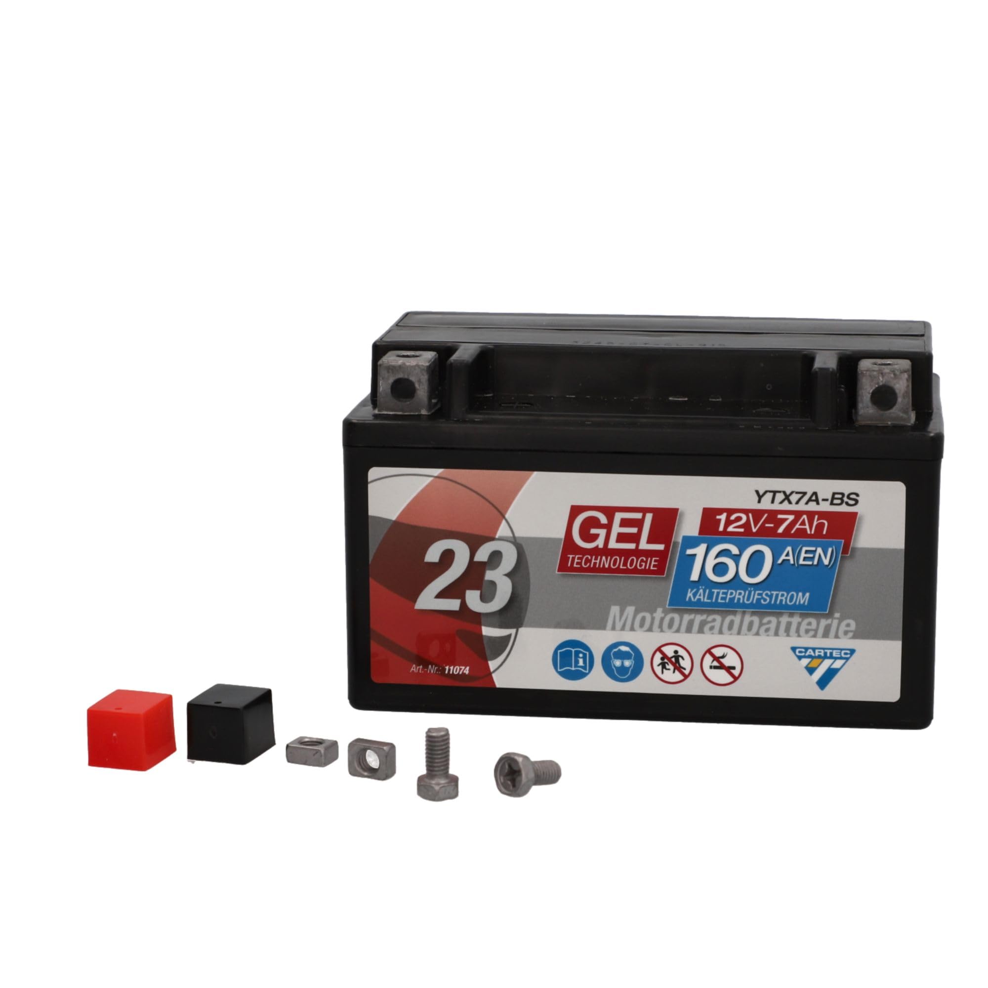 Batería de motocicleta CARTEC YTX7A-BS, 6Ah, 90A, batería de arranque de motocicleta con tecnología de gel, calidad OEM, ciclo profundo, almacenable, sin mantenimiento