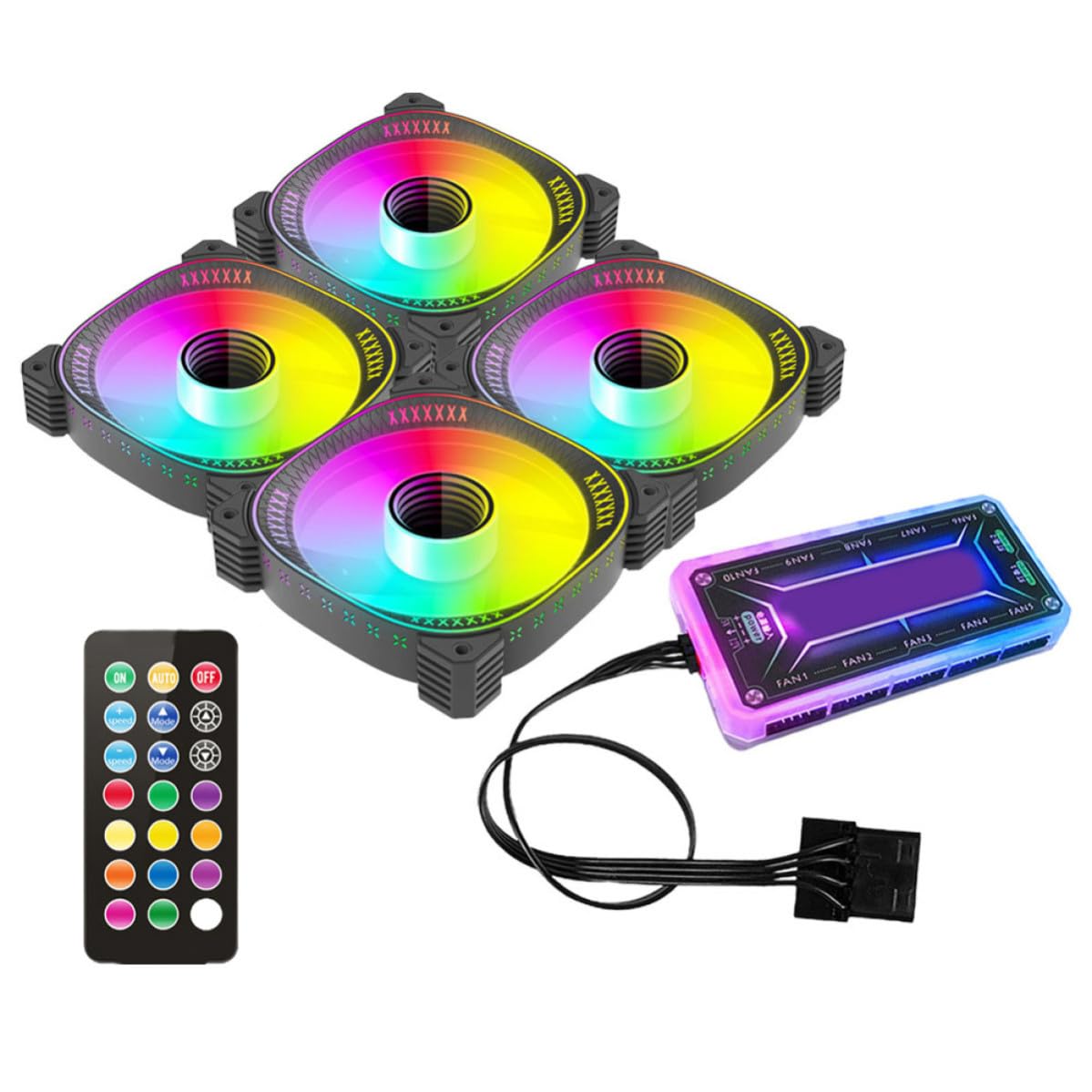 Yardwe Set de Ventiladores de Refrigeración Argb para Caja de PC con Controlador, Silenciosos Instalación Fácil, Adecuado para Decoraciones en Celebracion Verano en Salas Gaming