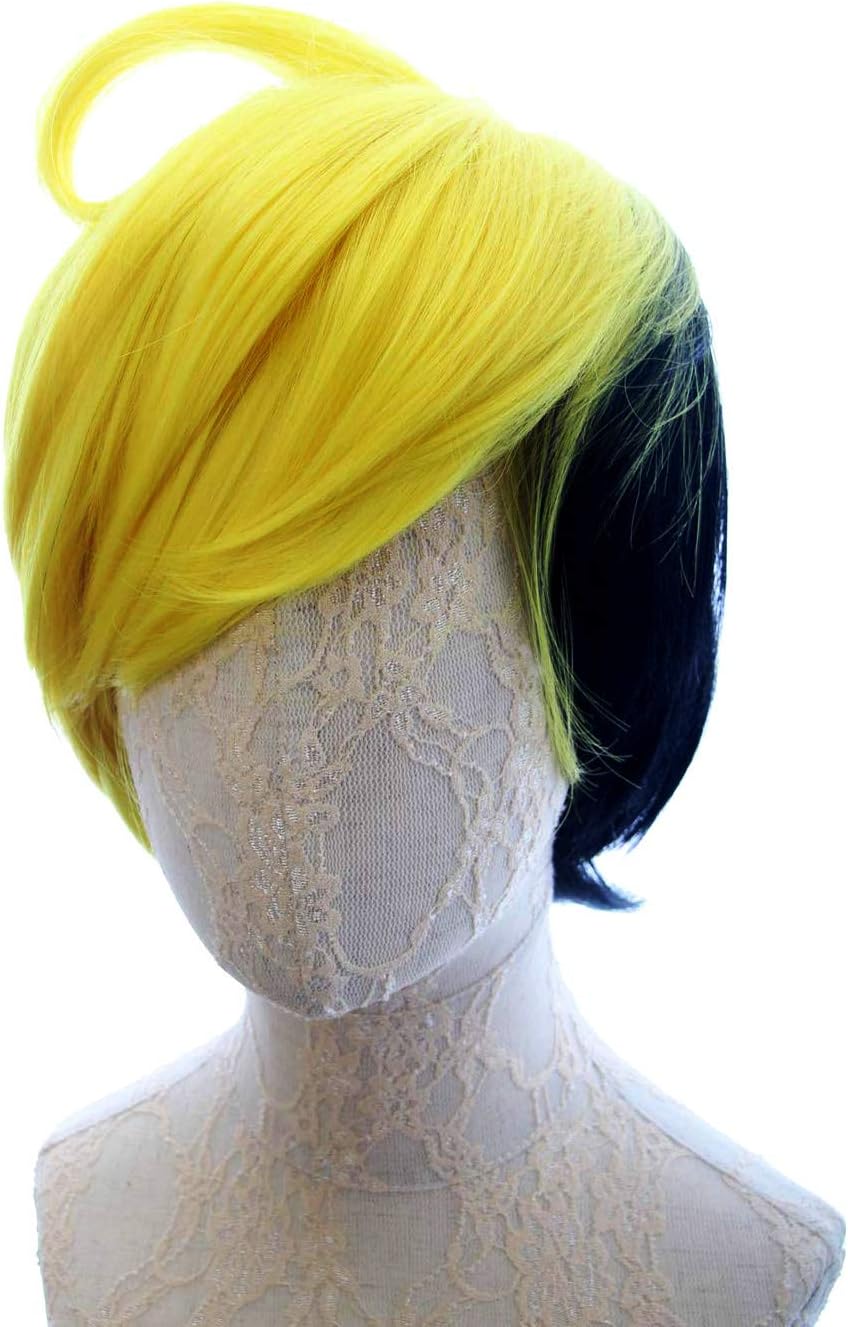 Human Bill Cipher Short Yellow and Black Wig for Costume Cosplay Party and Daily Use