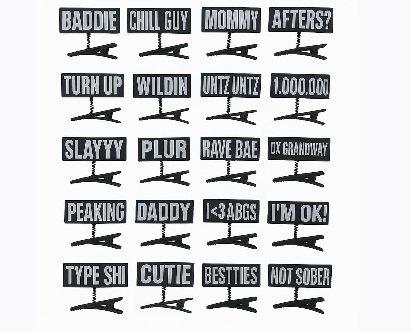 Photo 1 of 20PC WORDS Word Clips for Hair Word Sprout Pack Black White Funny TikTok Sprouts Trendy Phrases Slang Rave Plur Festival EDM Concert Cute Small Hairpins Headwear Hair Accessories