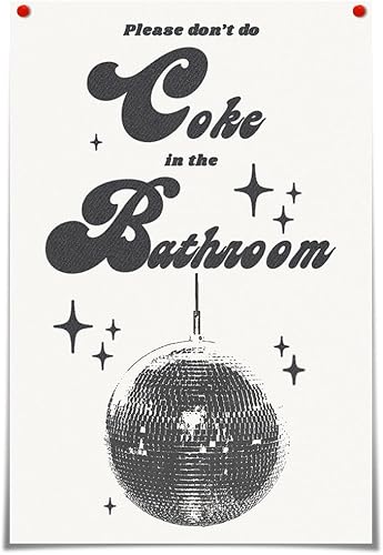 Oulores Lienzo retro de moda con texto en inglés Please Dont Do Cooke In The Bath, arte de pared con diseño de bola de discoteca funky para