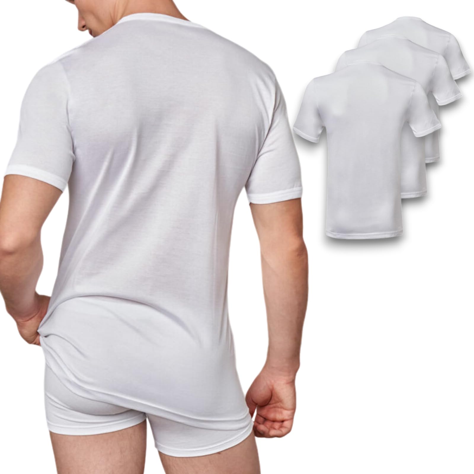 LADY·C T-Shirt Intima per Uomo gicipi - 100% Filo di Scozia - Mezze Maniche Corte Pacco da 3 - Leggera e Piacevole sulla Pelle