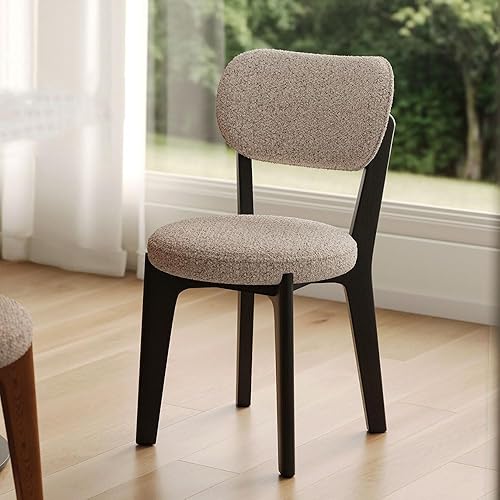 Miniatura 4 de sillas de comedor Silla de comedor de madera con cojín de asiento blando tapizado, respaldo curvado y ampliado, cocina moderna (negro) Negro,Marrón